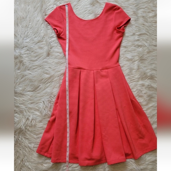 French Connection Dress Sz 4 Ribbed Stretch Fit & Flare Pink Coral Peach Pocket - Picture 7 of 9